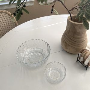 Vintage KGI (Indonesia) Etched Glass Salad and Fruit Bowl